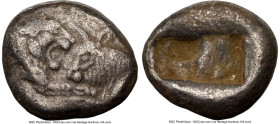 LYDIAN KINGDOM. Croesus (561-546 BC). AR half-stater or siglos (15mm, 5.00 gm). NGC Choice Fine 5/5 - 3/5. Croeseid standard, Sardes. Confronted forep...
