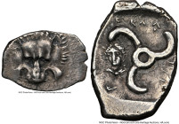 LYCIAN DYNASTS. Pericles (ca. 390-360 BC). AR third-stater (19mm, 9h). NGC XF. Uncertain mint. Lion scalp facing / Pericles (Lycian), triskeles with v...