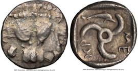 LYCIAN DYNASTS. Mithrapata (ca. 390-360 BC). AR sixth-stater (11mm, 9h). NGC AU. Uncertain mint. Lion scalp facing / Mithr (abbreviating Mithrapata in...