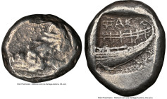 LYCIA. Phaselis. Ca. 500-440 BC. AR stater (20mm, 3h). NGC Choice Fine. Prow of galley, in the form of a forepart of a boar, left; three shields above...