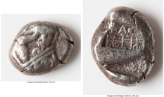 LYCIA. Phaselis. Ca. 500-440 BC. AR stater (20mm, 10.97 gm, 9h). Fine, smoothing. Prow of galley, in the form of a forepart of a boar, left; three shi...
