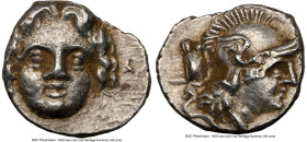 PISIDIA. Selge. Ca. 4th century BC. AR obol (10mm, 0.95 gm, 12h). NGC AU 4/5 - 5/5. Head of gorgoneion / Head of Athena right, wearing crested, winged...