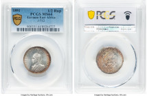 German Colony. Wilhelm II 1/2 Rupie 1891 MS64 PCGS, Berlin mint, KM4, J-712. Frosty white centers bordered by blue, red, and gold peripheral tone. HID...