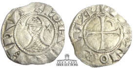 CRUSADERS, Antioch. Bohémond III. 1163-1201. BI Denier (18 mm, .83 g.). Antioch mint. + BOAMVИDVS, bust left, wearing Norman helmet decorated with cro...