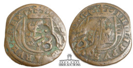 Philip IV Counter stamped 12 Maravedis (27 mm, 5.50 g.). Madrid mint. Countermark XII, Countermark 8 & 1652 Countermark.