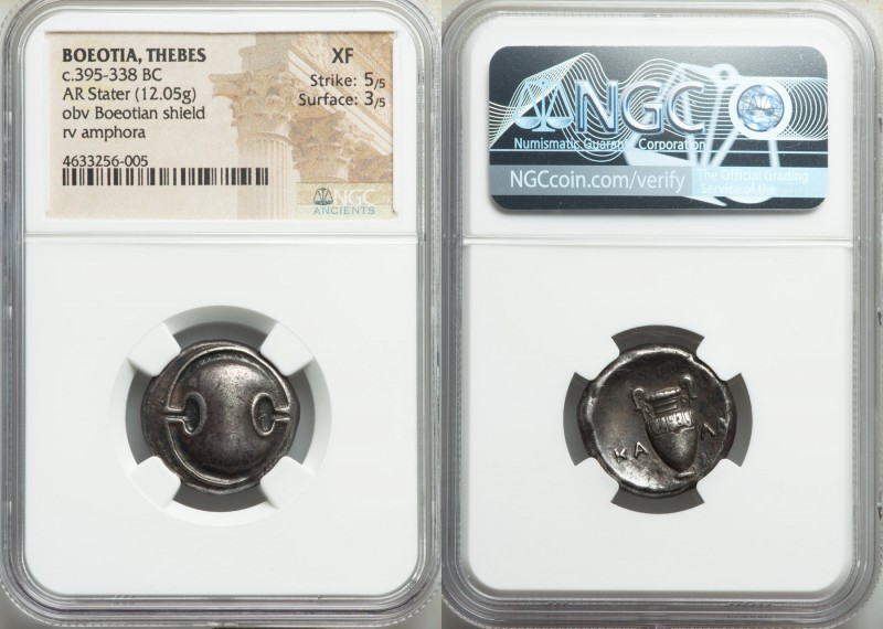 BOEOTIA. Thebes. Ca. 395-338 BC. AR stater (12.05 gm). NGC XF 5/5 - 3/5. Kalli(m...
