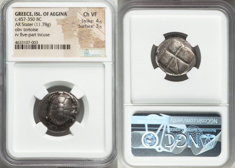 SARONIC ISLANDS. Aegina. Ca. 457-350 BC. AR stater (22mm, 11.78 gm). NGC Choice ...