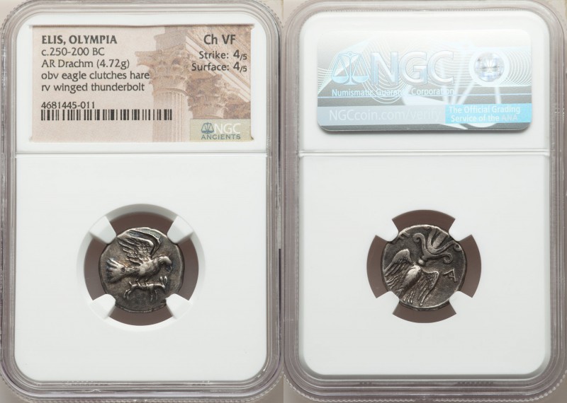 ELIS. Olympia. Ca. 250-200 BC. AR drachm (18mm, 4.72 gm, 2h). NGC Choice VF 4/5 ...