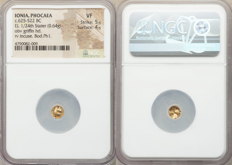 IONIA. Phocaea. Ca. 625-522 BC. EL 1/24 stater or myshemihecte (7mm, 0.64 gm). N...