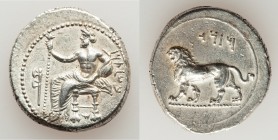 CILICIA. Myriandrus. Mazaeus, as Satrap (ca. 361-328 BC). AR stater (22mm, 10.72 gm, 1h). AU. Baaltars seated left, holding lotus-tipped scepter; doub...