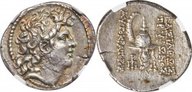 SELEUCID KINGDOM. Tryphon (ca. 142-138 BC). AR drachm (20mm, 11h). NGC Choice XF, overstruck. Antioch on the Orontes. Diademed head of Tryphon right, ...