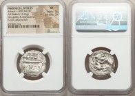PHOENICIA. Byblus. Azbaal (ca. 400-340 BC). AR shekel (25mm, 12.86 gm, 3h). NGC XF 3/5 - 3/5. War galley proceeding left with prow terminating in lion...