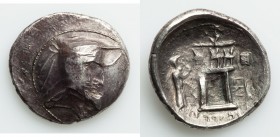 PERSIS KINGDOM. Vadfradad (Autophradates) I (3rd century BC). AR tetradrachm (32mm, 16.79 gm, 11h). VF. Diademed head right, wearing kyrbasia / Fire t...