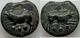 Anonymous. Ca. 270 BC. AE aes grave quadrans (41mm, 70.77 gm, 12h). Choice VF. Rome. Boar running right, mark of value ••• below / Boar running left •...