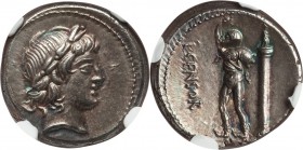 L. Marcius Censorinus (82 BC). AR denarius (17mm, 4.32 gm, 10h). NGC Choice AU S 5/5 - 5/5. Rome. Laureate head of Apollo right / L•CENSOR, Satyr Mars...