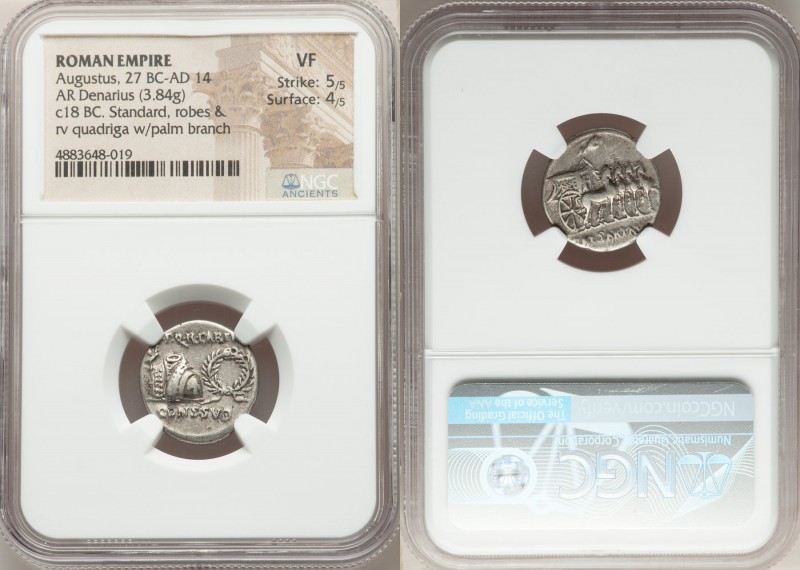 Augustus (27 BC-AD 14). AR denarius (19mm, 3.84 gm, 5h). NGC VF 5/5 - 4/5. Spain...