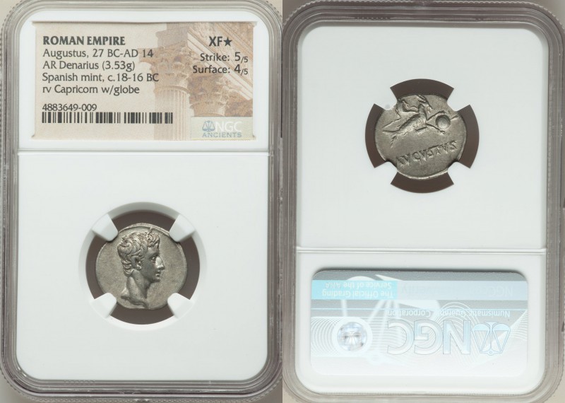 Augustus (27 BC-AD 14). AR denarius (20mm, 3.53 gm, 5h). NGC Choice XF S 5/5 - 4...