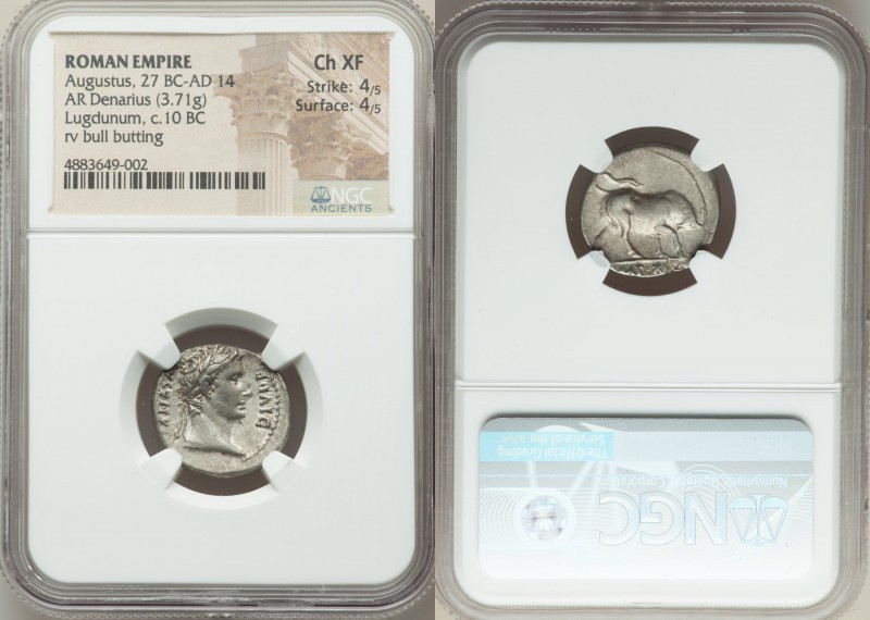 Augustus (27 BC-AD 14). AR denarius (20mm, 3.71 gm, 5h). NGC Choice XF 4/5 - 4/5...