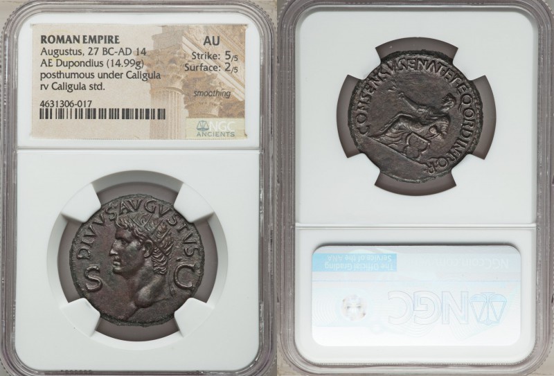 Divus Augustus (died AD 14). AE dupondius (29mm, 14.99 gm, 7h). NGC AU 5/5 - 2/5...