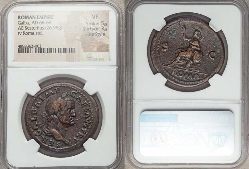 Galba (AD 68-69). AE sestertius (36mm, 26.98 gm, 6h). NGC VF 5/5 - 3/5, Fine Sty...