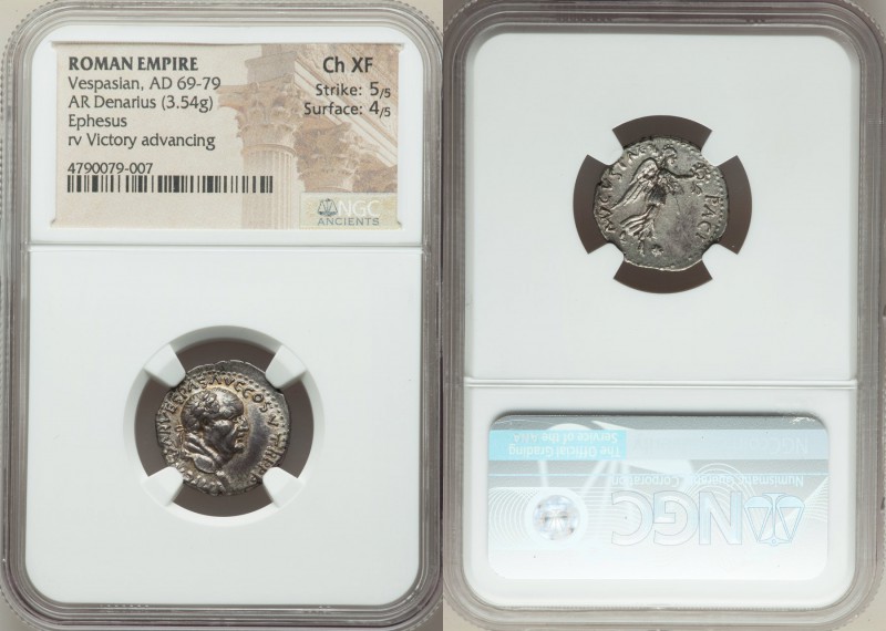 Vespasian (69-79 AD). AR denarius (18mm, 3.54 gm, 7h). NGC Choice XF 5/5 - 4/5. ...