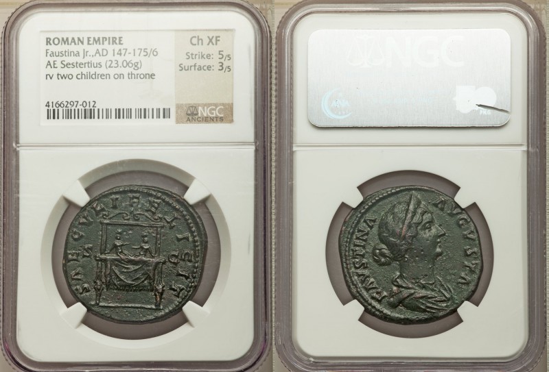 Faustina Junior (AD 147-176). AE sestertius (31mm, 23.06 gm, 12h). NGC Choice XF...