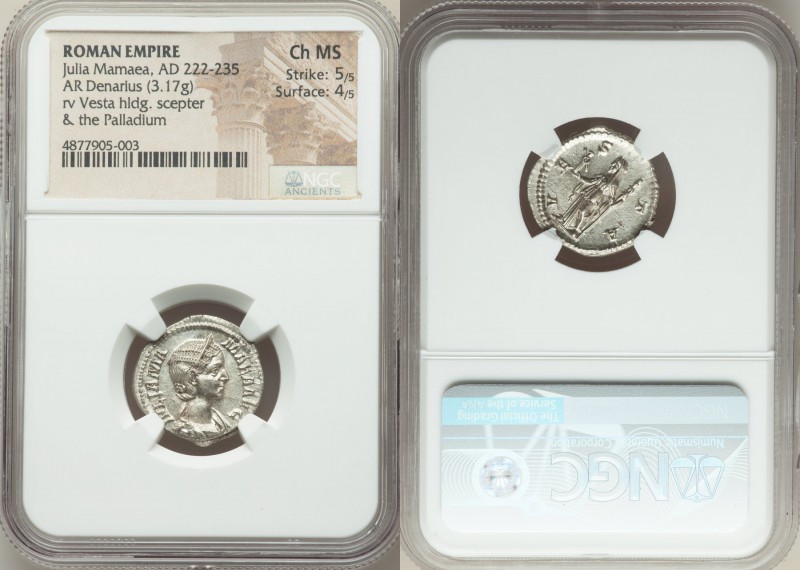 Julia Mamaea (AD 222-235). AR denarius (19mm, 3.17 gm, 7h). NGC Choice MS 5/5 - ...