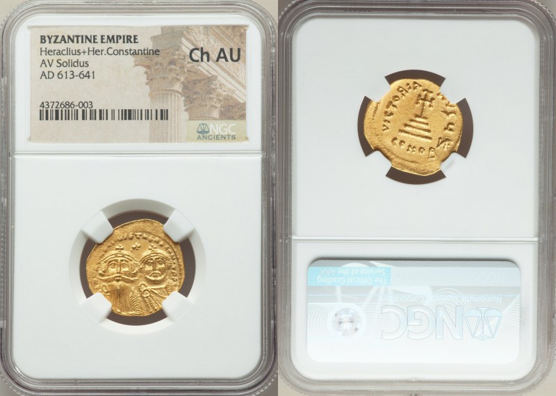 Heraclius (AD 613-641) and Heraclius Constantine. AV solidus (21mm, 7h). NGC Cho...