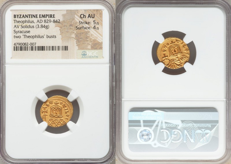 Theophilus (AD 829-842). AV solidus (17mm, 3.84 gm, 5h). NGC Choice AU 5/5 - 4/5...