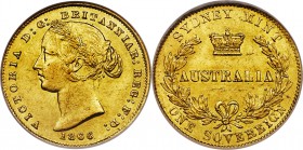 Victoria gold Sovereign 1866-SYDNEY MS60 NGC, Sydney mint, KM4. Lustrous and showing light handling commensurate with the grade. A scarcer Mint State ...
