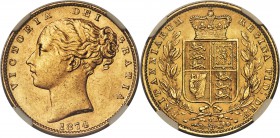 Victoria gold "Shield" Sovereign 1874-M MS62 NGC, Melbourne mint, KM6. An earlier, scarcer date from this popular series, with iridescent rose color t...