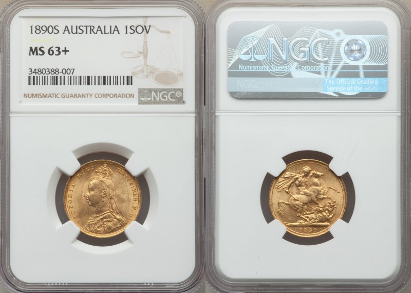 Victoria gold Sovereign 1890-S MS63+ NGC, Sydney mint, KM10. 

HID09801242017