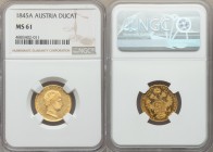 Ferdinand I gold Ducat 1845-A MS61 NGC, Vienna mint, KM2262. Enticing with pulsating watery luster and only the most minor of handling in-line with th...