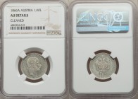 Franz Joseph I 1/4 Florin 1866-A AU Details (Cleaned) NGC, Vienna mint, KM2215. Very rare, a considerably flashiness preserved in the fields, particul...