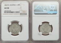 Franz Joseph I 1/4 Florin 1867-A AU58 NGC, Vienna mint, KM2216. A generally scarce minor whose overall appeal is heightened by a slightly frosted text...