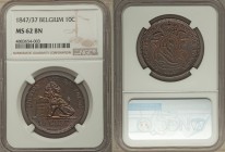 Leopold I 10 Centimes 1847/37 MS62 Brown NGC, KM2.1. Marvelously handsome with minor hints of jade tone in amidst waves of fiery red. The original 3 i...