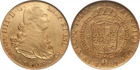 Charles IV gold 8 Escudos 1808 PTS-PJ XF45 NGC, Potosi mint, KM81. Sharply struck with only one small adjustment mark on the obverse. Ex. Don Benito C...