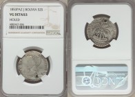 Republic 2 Soles 1853 PAZ-J VG Details (Holed) NGC, La Paz mint, KM122. Mintage: 5 known, three of which are damaged. A type which rarely comes to mar...