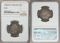 Republic 2 Soles 1856 PAZ-P F15 NGC, La Paz mint, KM129. Mintage: 10 known. An extremely rare type, likely missing from most collections of Bolivian c...