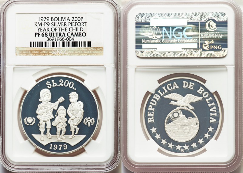 Republic silver Proof Piefort "Year of the Child" 200 Pesos 1979-CHI PR68 Ultra ...