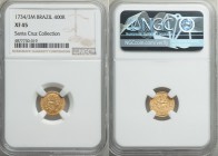 João V gold 400 Reis 1734/3-M XF45 NGC, Minas Gerais mint, KM145, LMB-255. Significantly better preserved than most examples of the type. From the San...