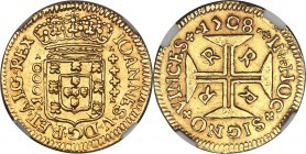 João V gold 1000 Reis 1708-R AU Details (Cleaned) NGC, Rio de Janeiro mint, KM103, LMB-154, Gomes-90.01. A sharply struck and well-centered example of...