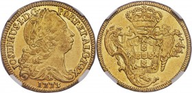 Jose I gold 6400 Reis 1773-B AU58 NGC, Bahia mint, KM172.1, LMB-403, Gomes-54.26. Lightly textured fields from brief circulation are complemented by w...