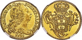Jose I gold 6400 Reis 1775-B AU58 NGC, Bahia mint, KM172.1, LMB-405. Quite bold in the legends, with scattered hints of luster and a notable degree of...