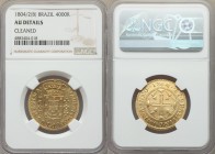 Maria I gold 4000 Reis 1804/2-(B) AU Details (Cleaned) NGC, Bahia mint, KM225.2, LMB-O502var (overdate unlisted). A very prominent overdate, the overa...