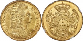 Maria I gold 6400 Reis 1793-R MS61 NGC, Rio de Janeiro mint, KM226.1, LMB-531. Admirably struck throughout, with full detail even in the minute textur...
