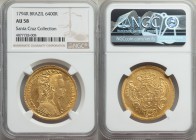 Maria I gold 6400 Reis 1794-R AU58 NGC, Rio de Janeiro mint, KM226.1. Slightly worn in line with the grade, its eye appeal significantly bolstered by ...