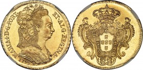 Maria I gold 6400 Reis 1799-R MS61 NGC, Rio de Janeiro mint, KM226.1, LMB-537. Butter gold with fields awash in luminous glow. Just a couple of small ...