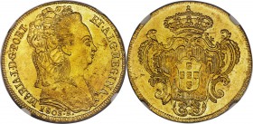 Maria I gold 6400 Reis 1803-R MS61 NGC, Rio de Janeiro mint, KM226.1, LMB-541. An engaging example showing only a couple of light ticks to the right o...