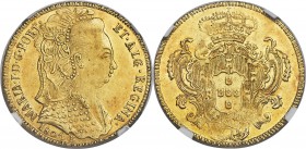 Maria I gold 6400 Reis 1804-B AU55 NGC, Bahia mint, KM226.2, LMB-522. Cabinet toned across the entirety of the surfaces, with isolated touches of ambe...
